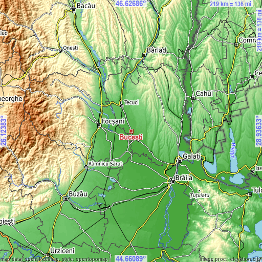 Topographic map of Bucești