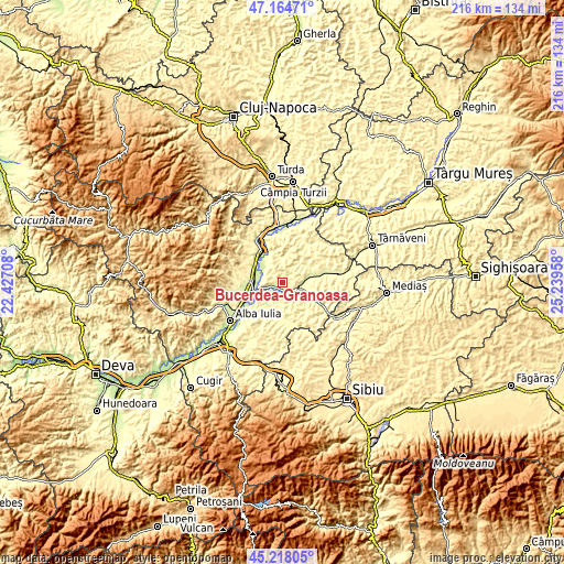 Topographic map of Bucerdea-Grânoasă
