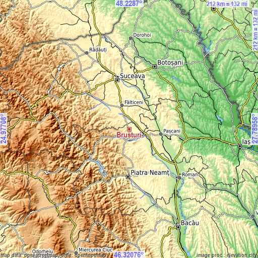 Topographic map of Brusturi