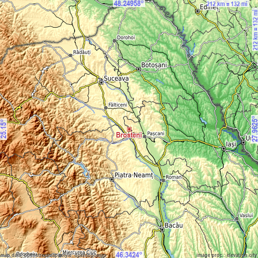 Topographic map of Broșteni