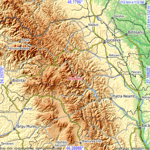 Topographic map of Broşteni