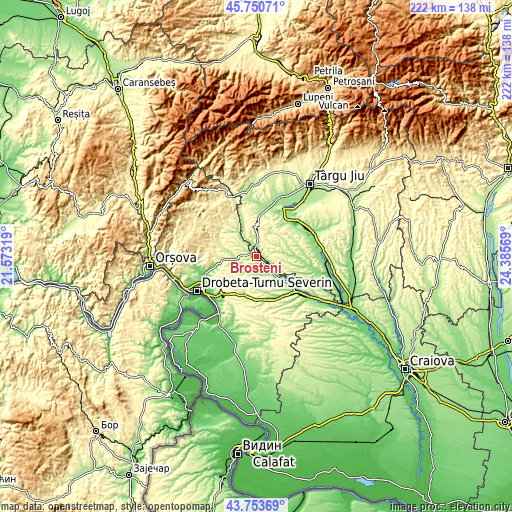 Topographic map of Broşteni