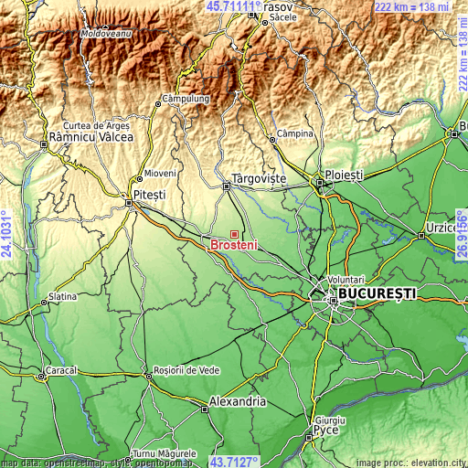 Topographic map of Broșteni