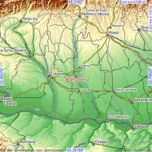 Topographic map of Brâncoveni