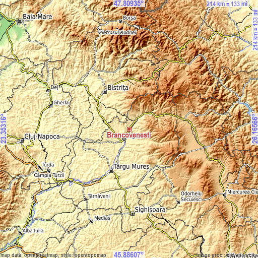Topographic map of Brâncoveneşti
