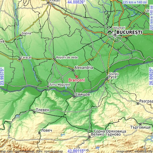 Topographic map of Brânceni