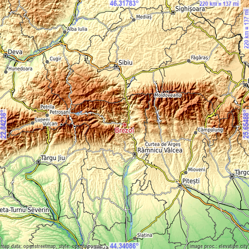 Topographic map of Brezoi