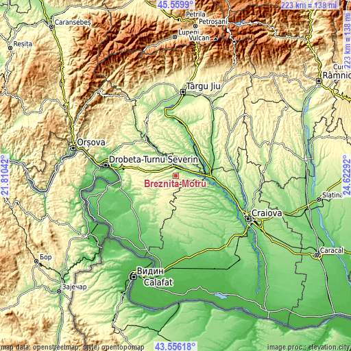 Topographic map of Brezniţa-Motru