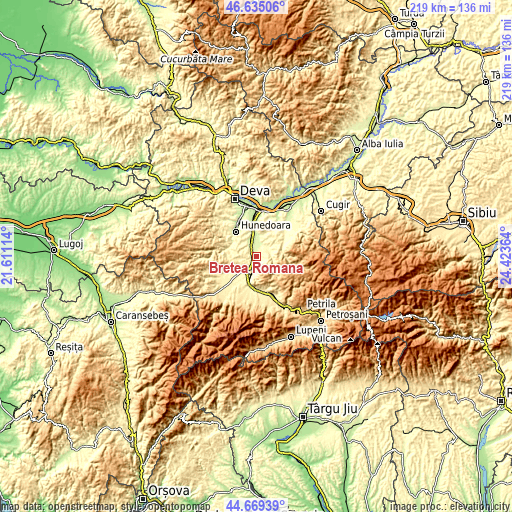 Topographic map of Bretea Română