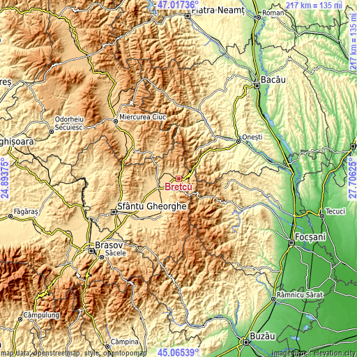 Topographic map of Breţcu