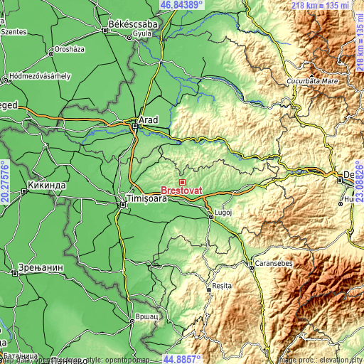 Topographic map of Brestovăț