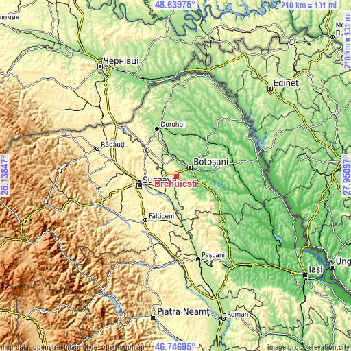 Topographic map of Brehuiești