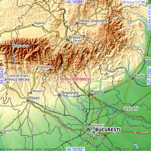 Topographic map of Brebu Mânăstirei