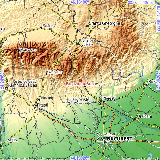 Topographic map of Breaza de Sus