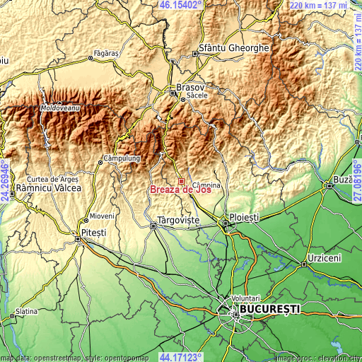 Topographic map of Breaza de Jos