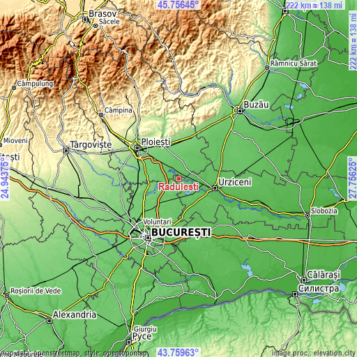 Topographic map of Rădulești