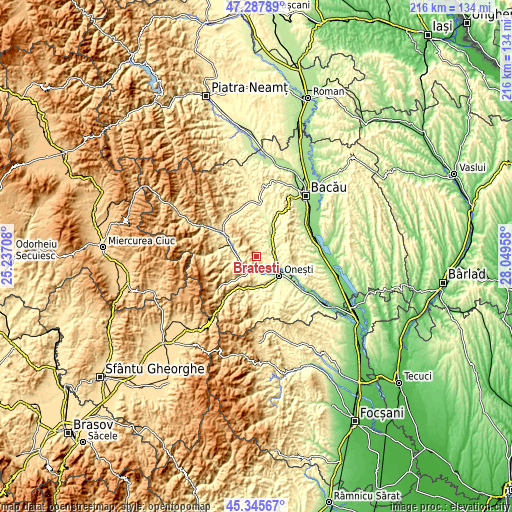 Topographic map of Brătești