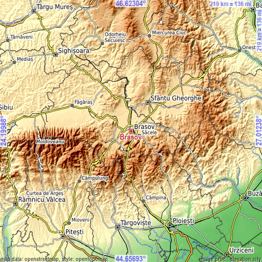 Topographic map of Braşov