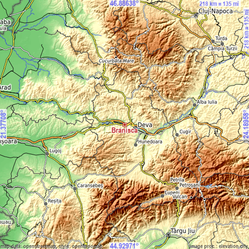 Topographic map of Brănişca