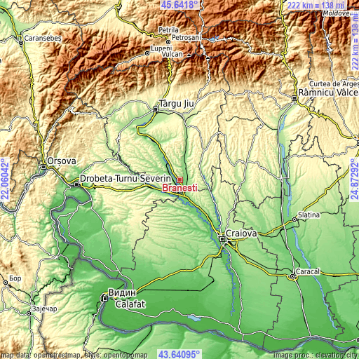 Topographic map of Brăneşti