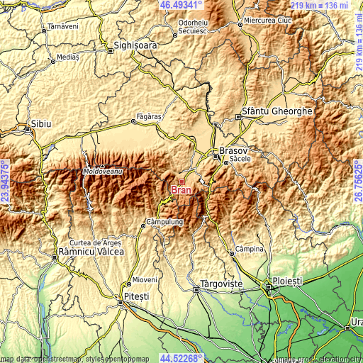 Topographic map of Bran
