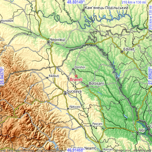 Topographic map of Brăeşti