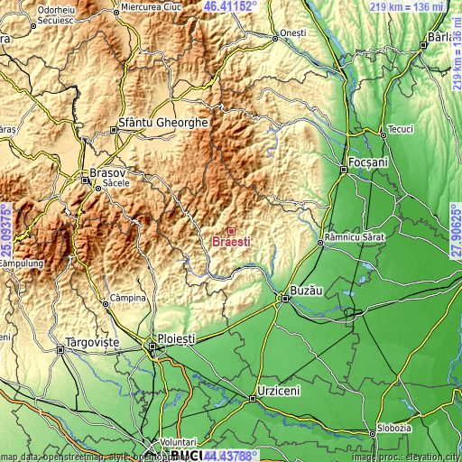 Topographic map of Brăeşti