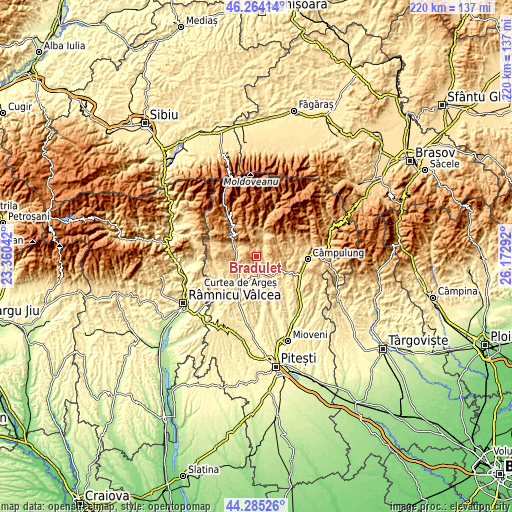 Topographic map of Brăduleţ