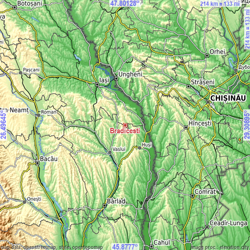 Topographic map of Brădicești