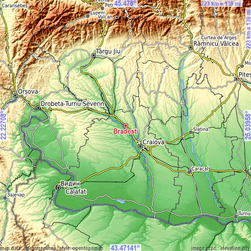 Topographic map of Brădeşti