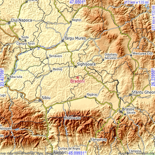 Topographic map of Brădeni