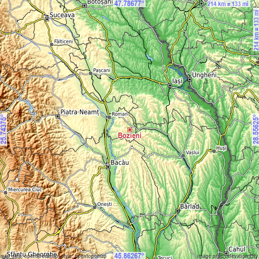 Topographic map of Bozieni