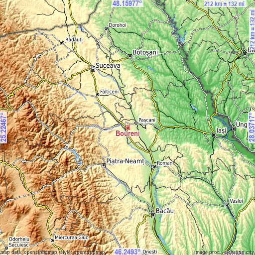 Topographic map of Boureni