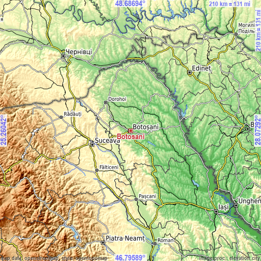 Topographic map of Botoşani