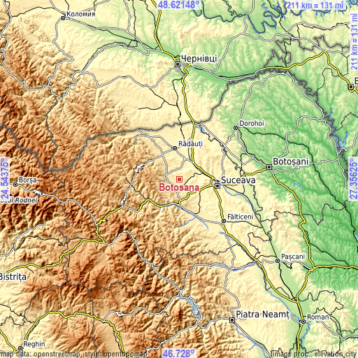 Topographic map of Botoşana