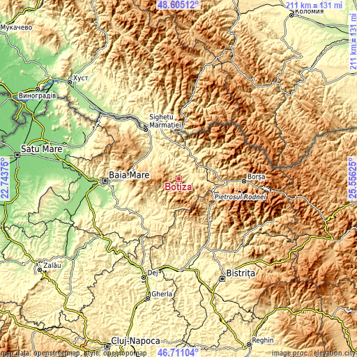 Topographic map of Botiza