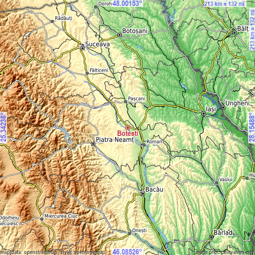 Topographic map of Botești