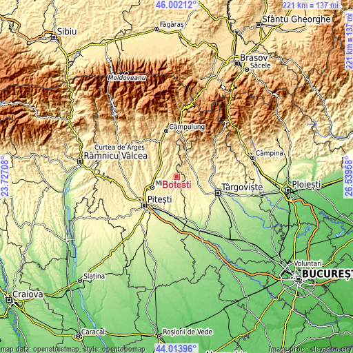 Topographic map of Boţeşti