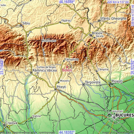 Topographic map of Boteni