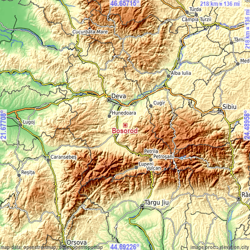 Topographic map of Boşorod