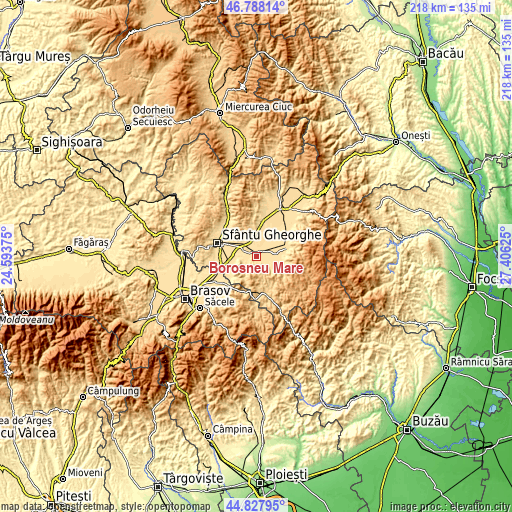 Topographic map of Boroşneu Mare