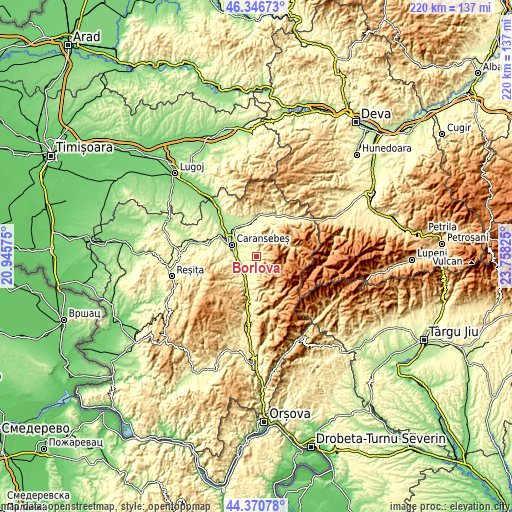 Topographic map of Borlova