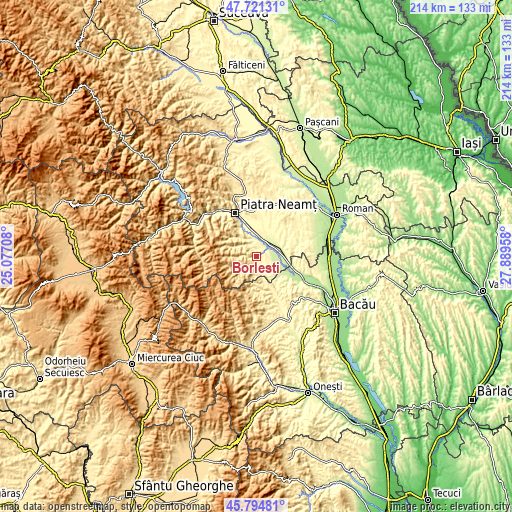 Topographic map of Borleşti