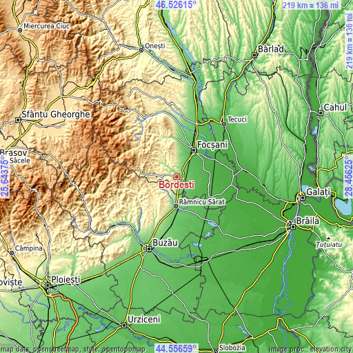 Topographic map of Bordeşti