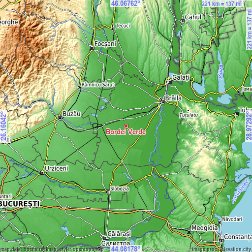 Topographic map of Bordei Verde