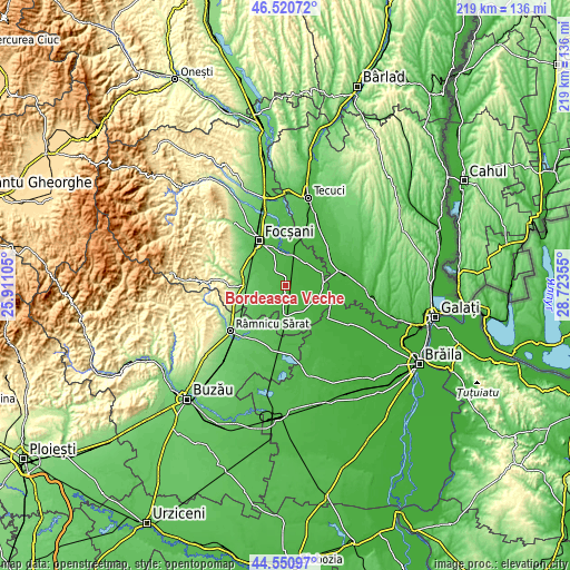 Topographic map of Bordeasca Veche