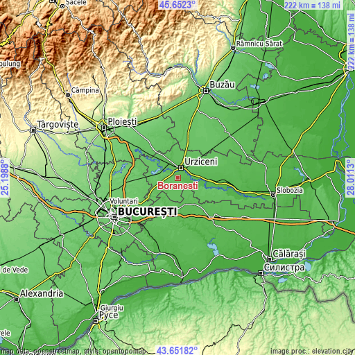 Topographic map of Borănești