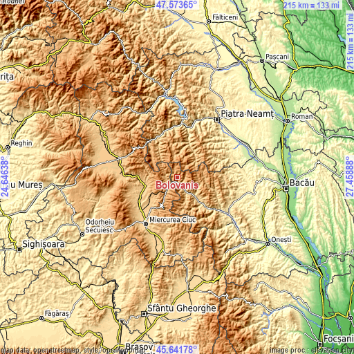 Topographic map of Bolovăniș