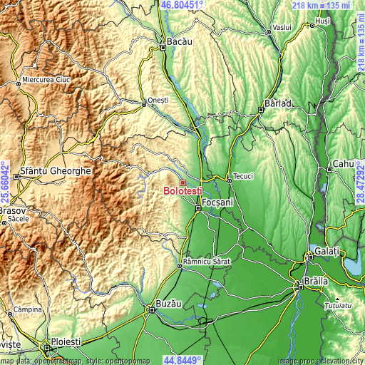 Topographic map of Boloteşti