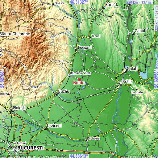 Topographic map of Boldu